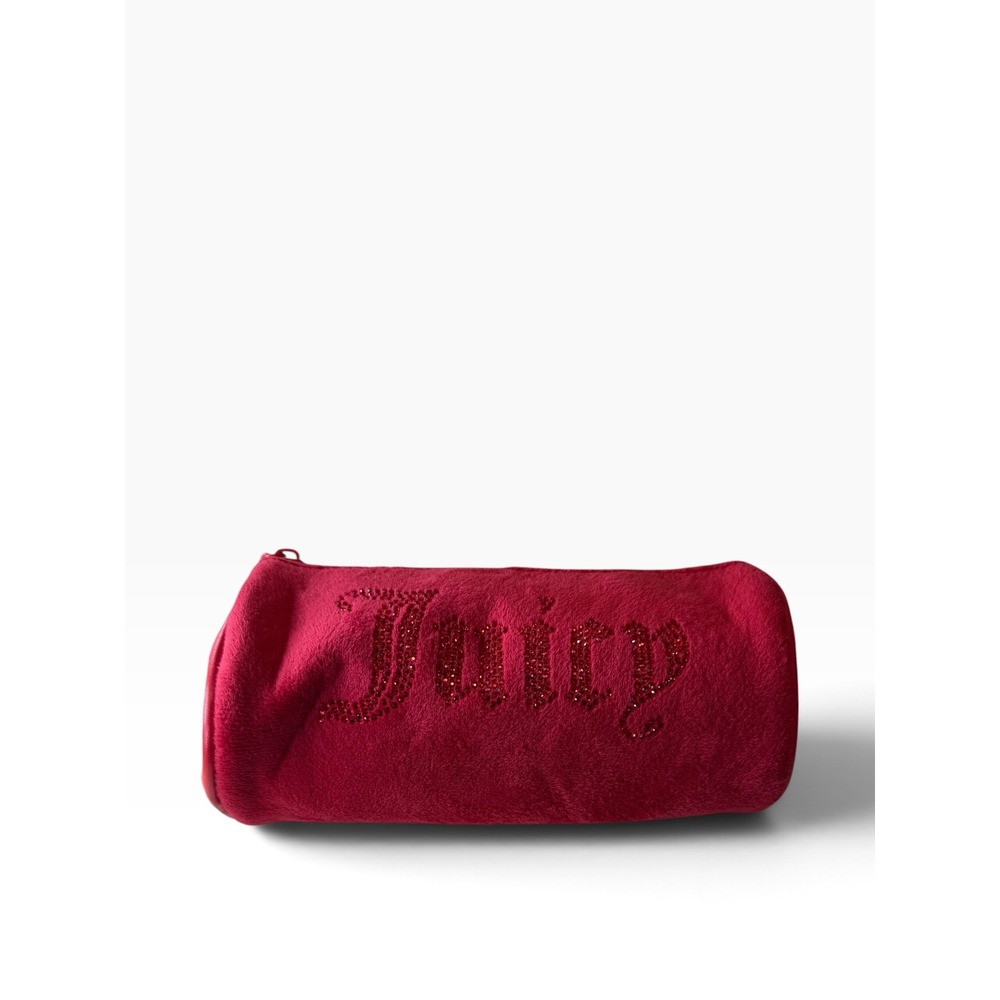 Juicy Couture Red Velour Rhinestone Travel Cosmetic Bag & Bottle Y2K NWT